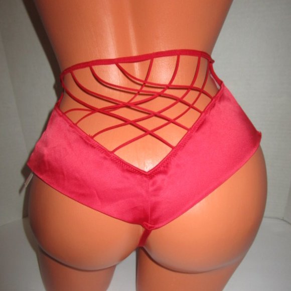 $130 VICTORIA'S SECRET RED SATIN LACE UP CORSET THONG SET ~ XL - Picture 7 of 7